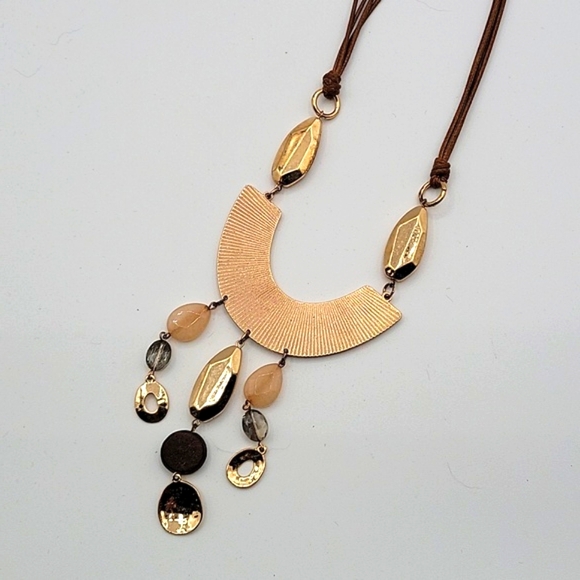 Vintage Statement Necklace Tan Faux Suede Animal Print - Picture 5 of 6